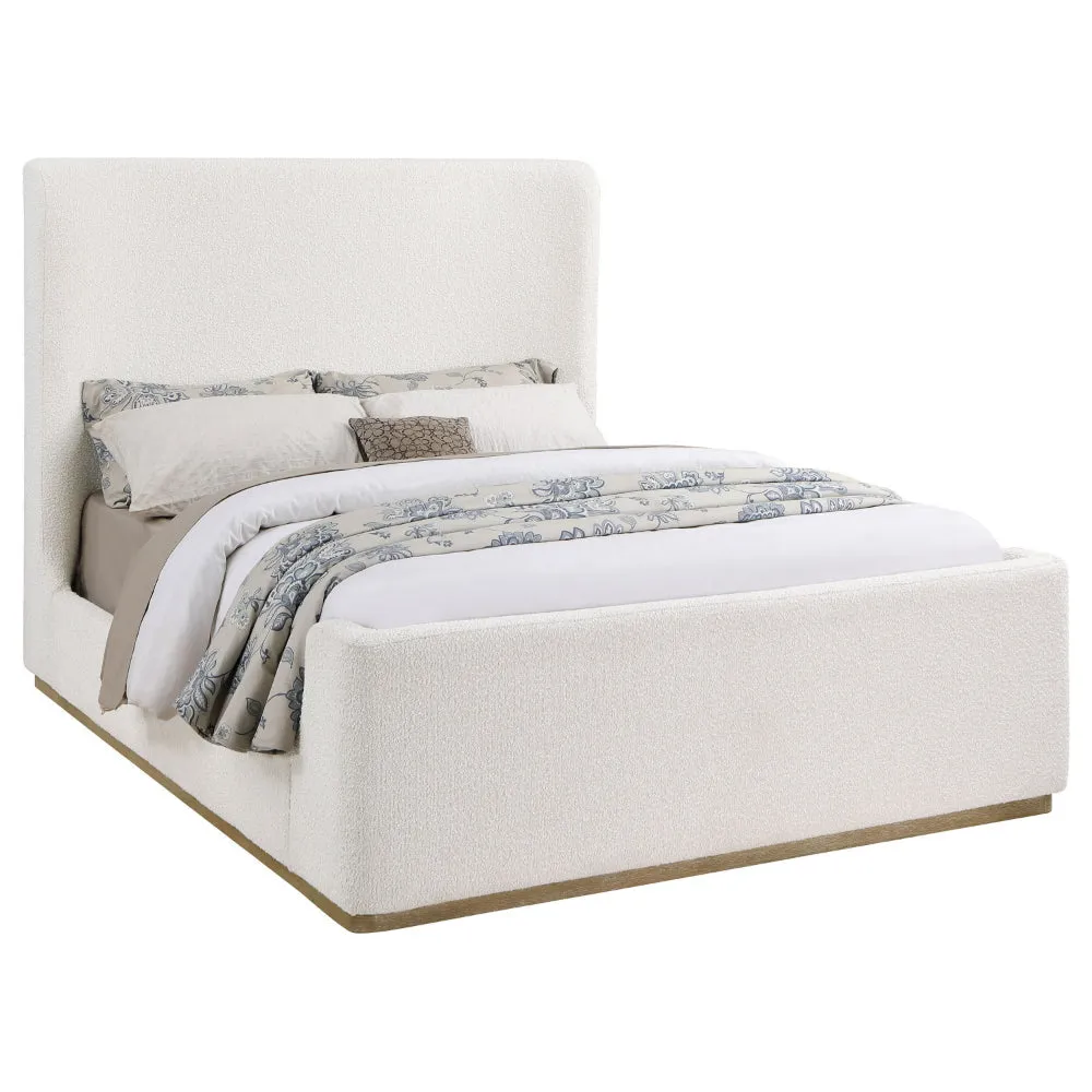Ale Queen Size Platform Bed, Round Wingback Headboard, Ivory Upholstery By Casagear Home