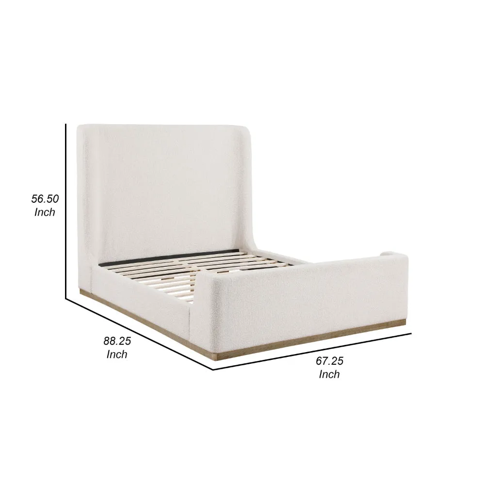 Ale Queen Size Platform Bed, Round Wingback Headboard, Ivory Upholstery By Casagear Home