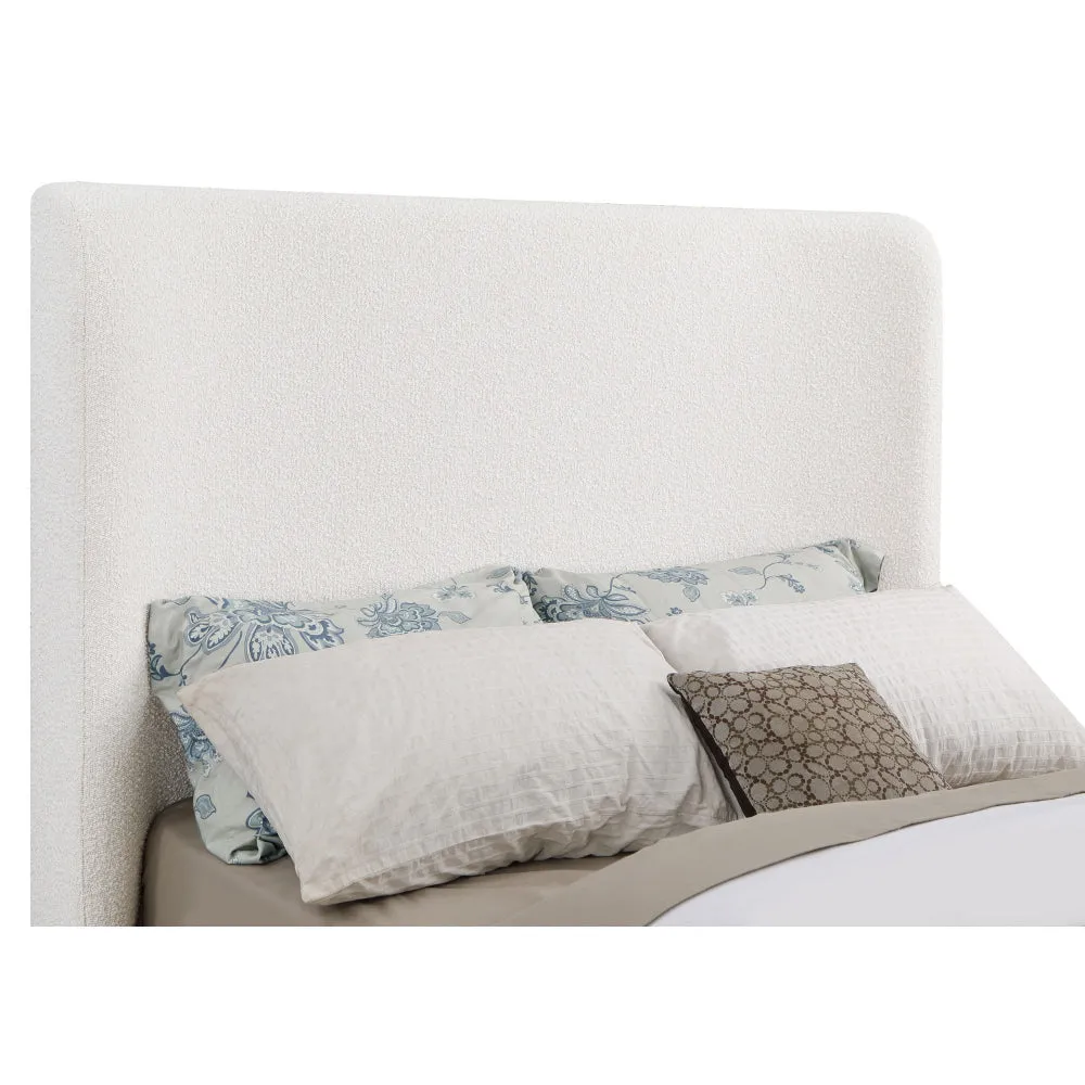 Ale Queen Size Platform Bed, Round Wingback Headboard, Ivory Upholstery By Casagear Home