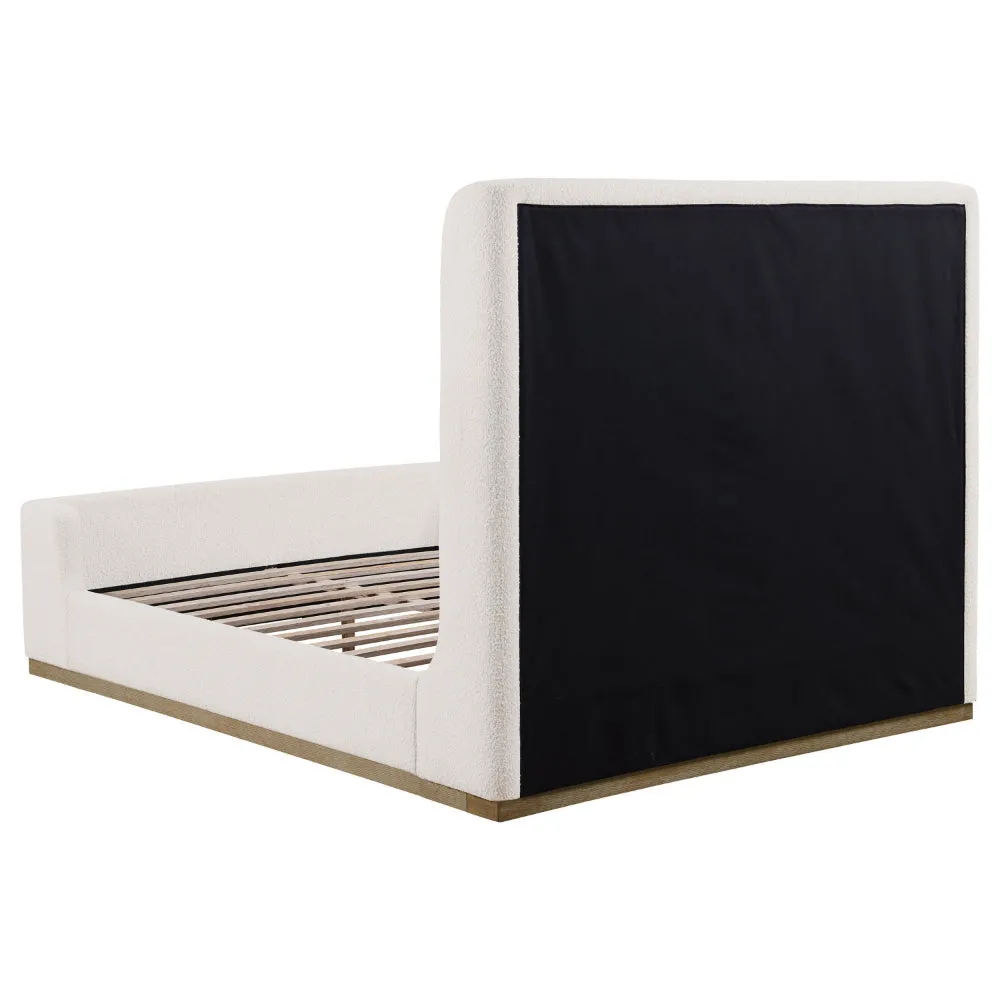 Ale Queen Size Platform Bed, Round Wingback Headboard, Ivory Upholstery By Casagear Home