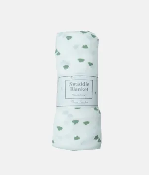 Baby Swaddling Blanket  -  Green Cloud Print