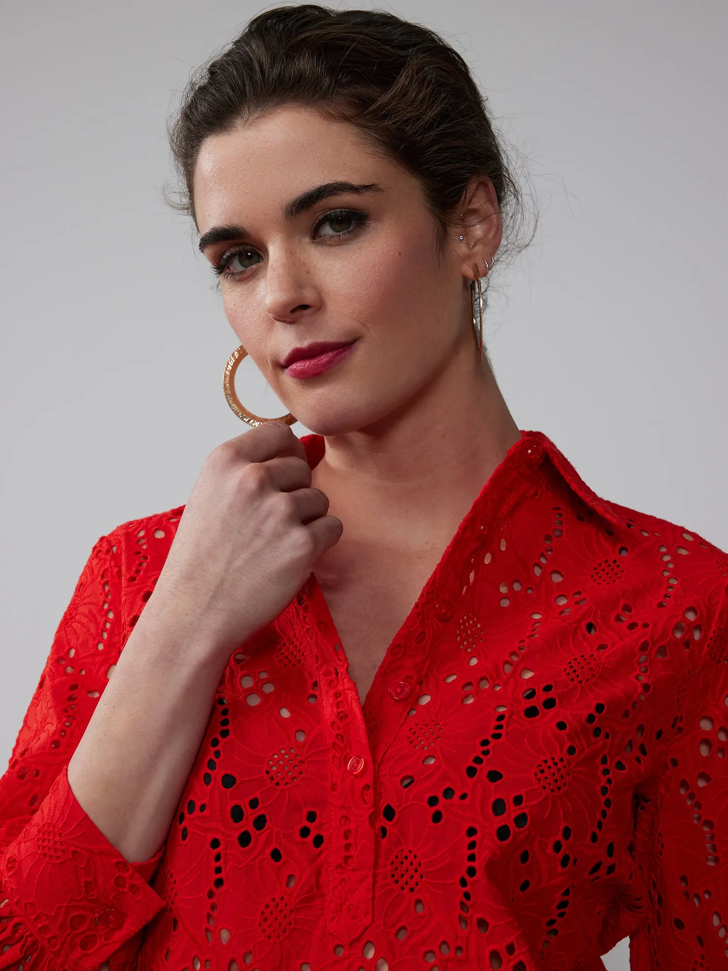 Balloon Sleeve Eyelet Popover Top