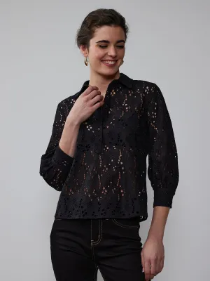 Balloon Sleeve Eyelet Popover Top