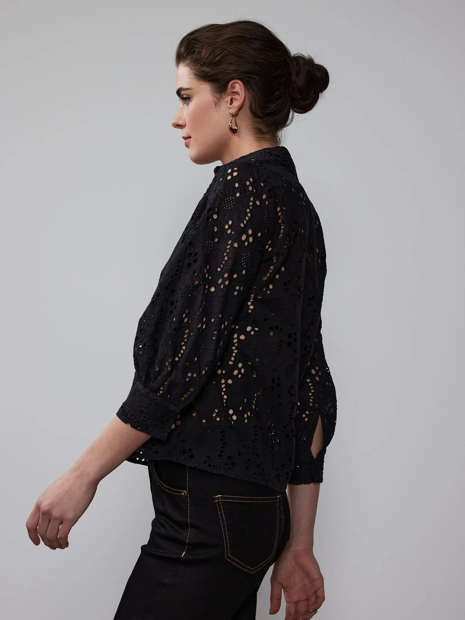 Balloon Sleeve Eyelet Popover Top