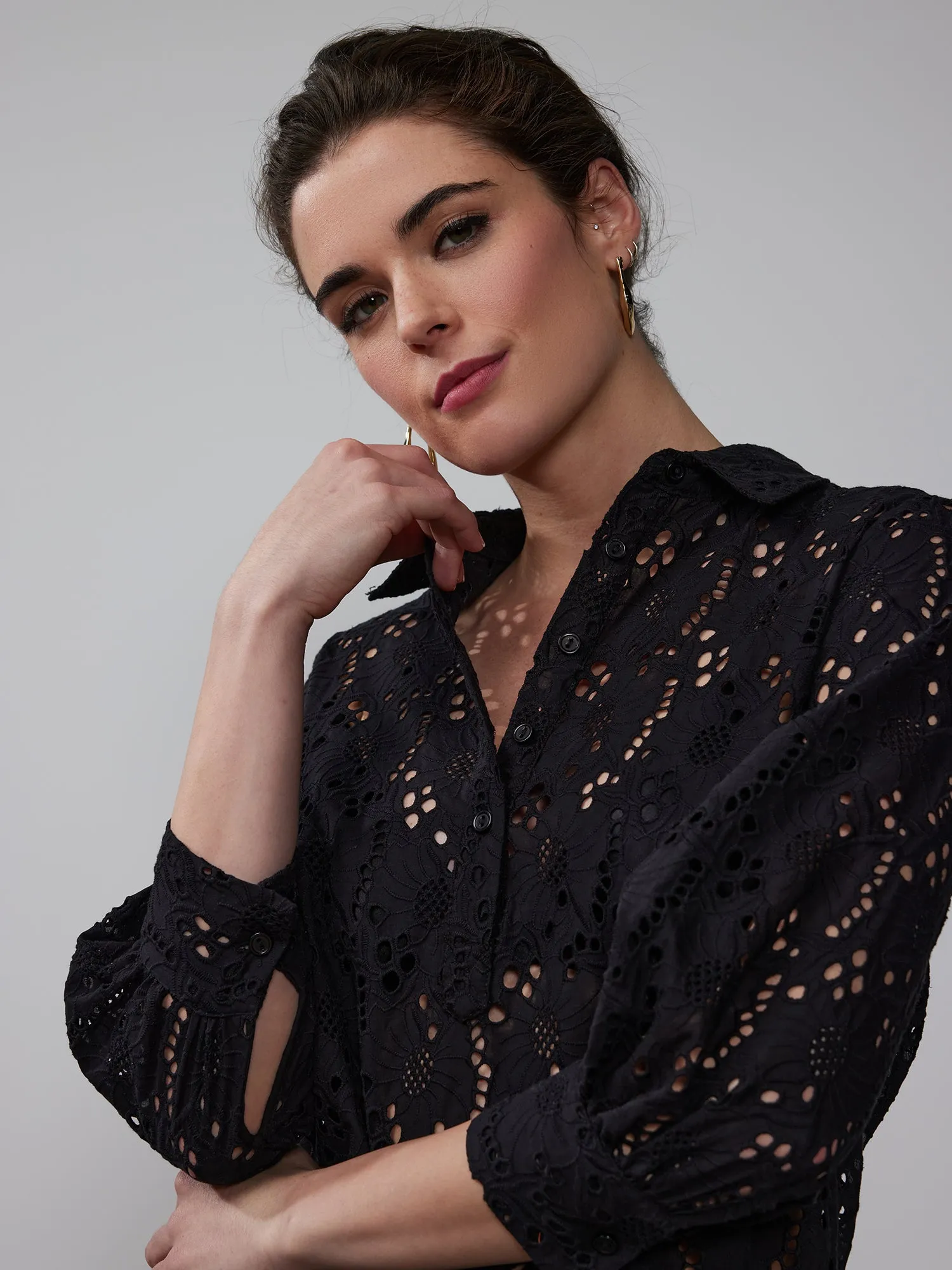 Balloon Sleeve Eyelet Popover Top