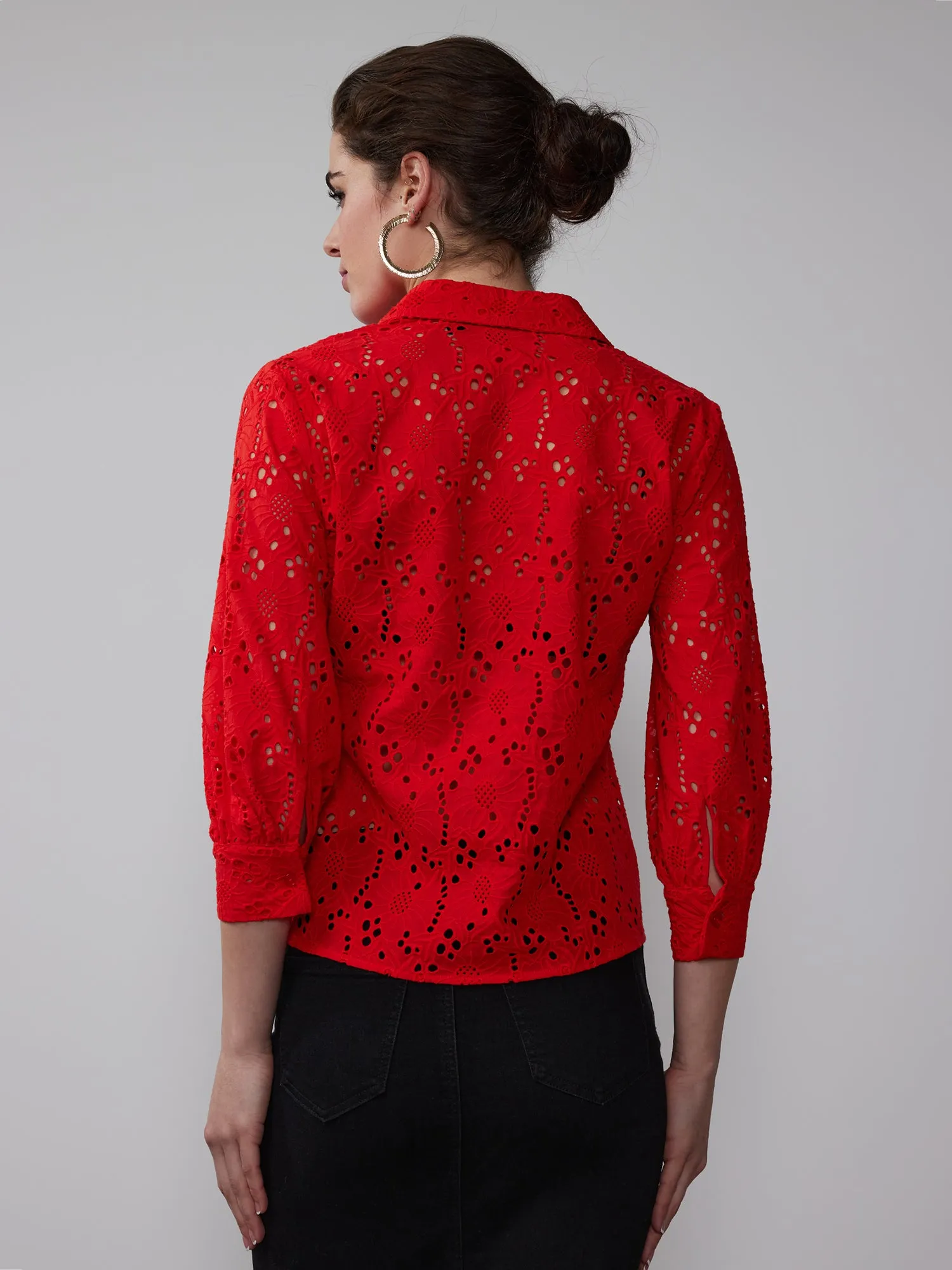 Balloon Sleeve Eyelet Popover Top