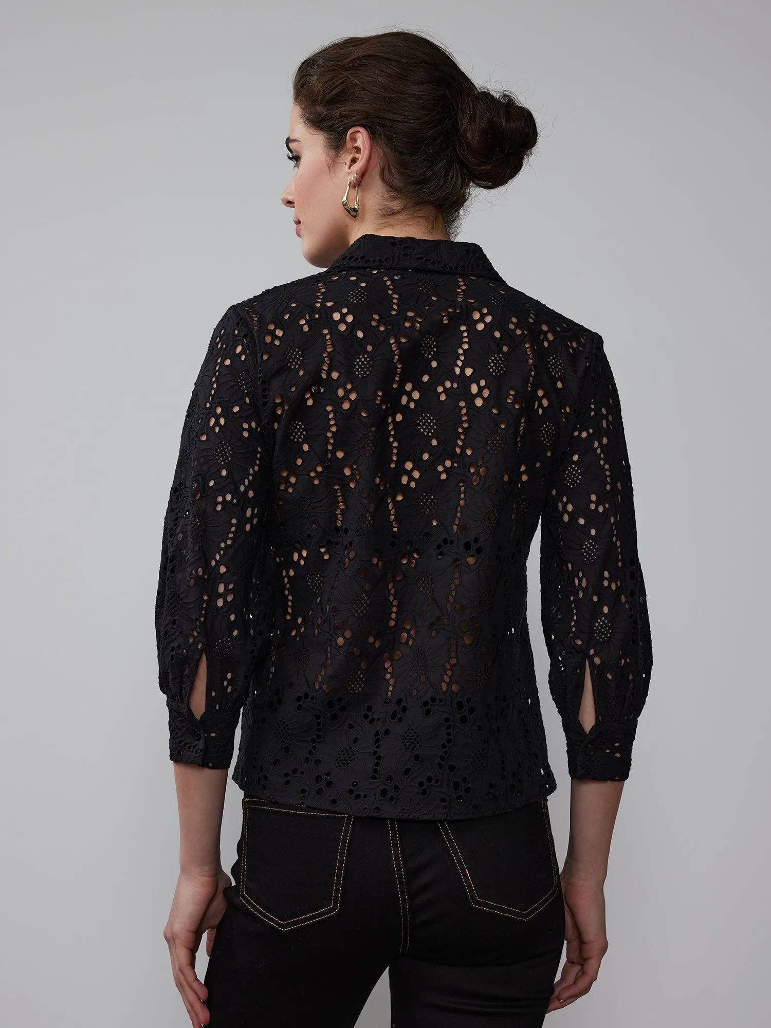 Balloon Sleeve Eyelet Popover Top
