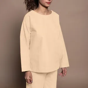 Beige Warm Cotton Flannel Round Neck Sweatshirt