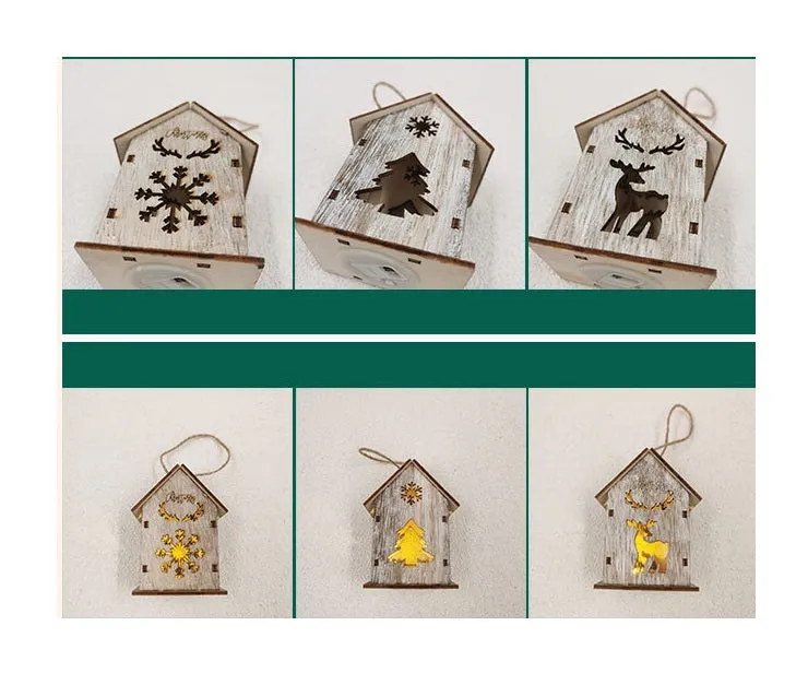 Bulk Christmas Glow Cabin House Hollowed-out Snow Elk Xmas Tree with LED Ornaments for Xmas Tree Decor Wholesale