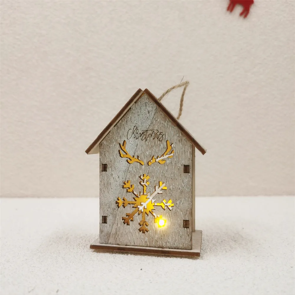 Bulk Christmas Glow Cabin House Hollowed-out Snow Elk Xmas Tree with LED Ornaments for Xmas Tree Decor Wholesale