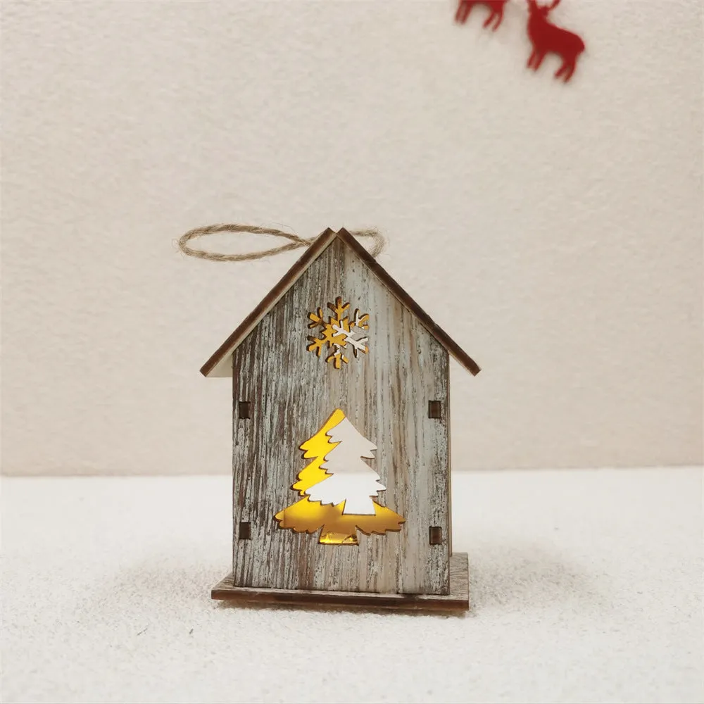 Bulk Christmas Glow Cabin House Hollowed-out Snow Elk Xmas Tree with LED Ornaments for Xmas Tree Decor Wholesale