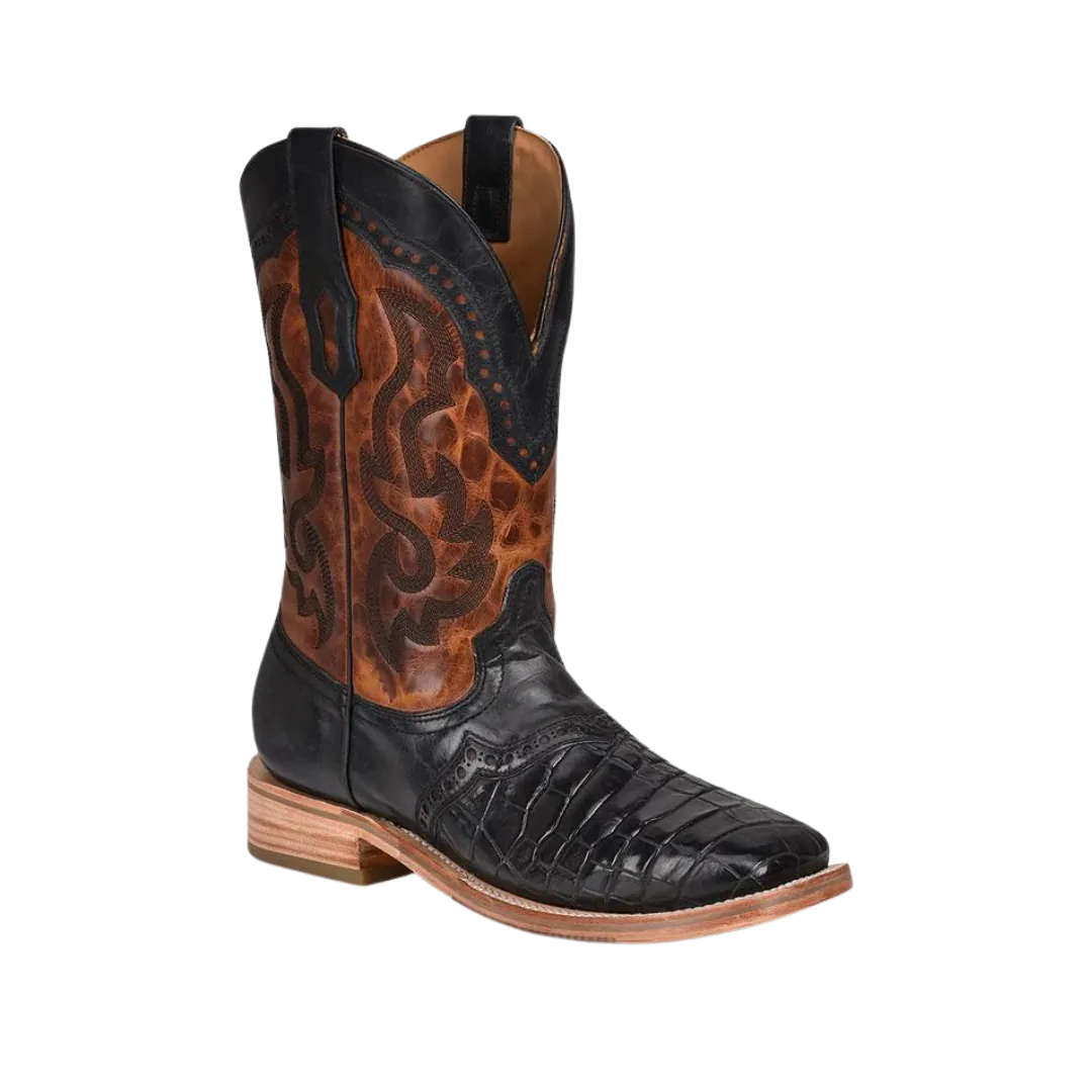 Corral Men's Alligator Overlay and Embroidered Western Black Boots