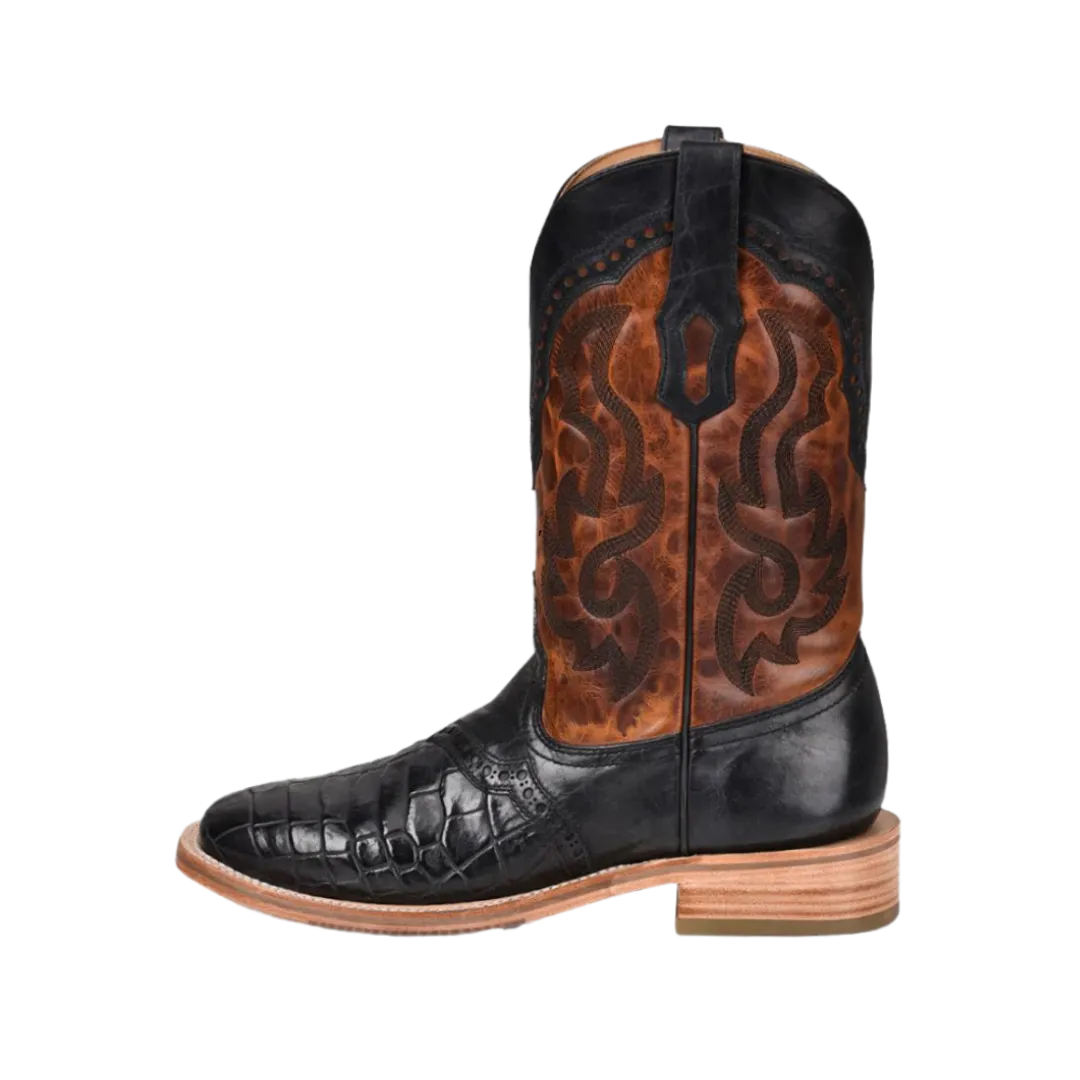 Corral Men's Alligator Overlay and Embroidered Western Black Boots