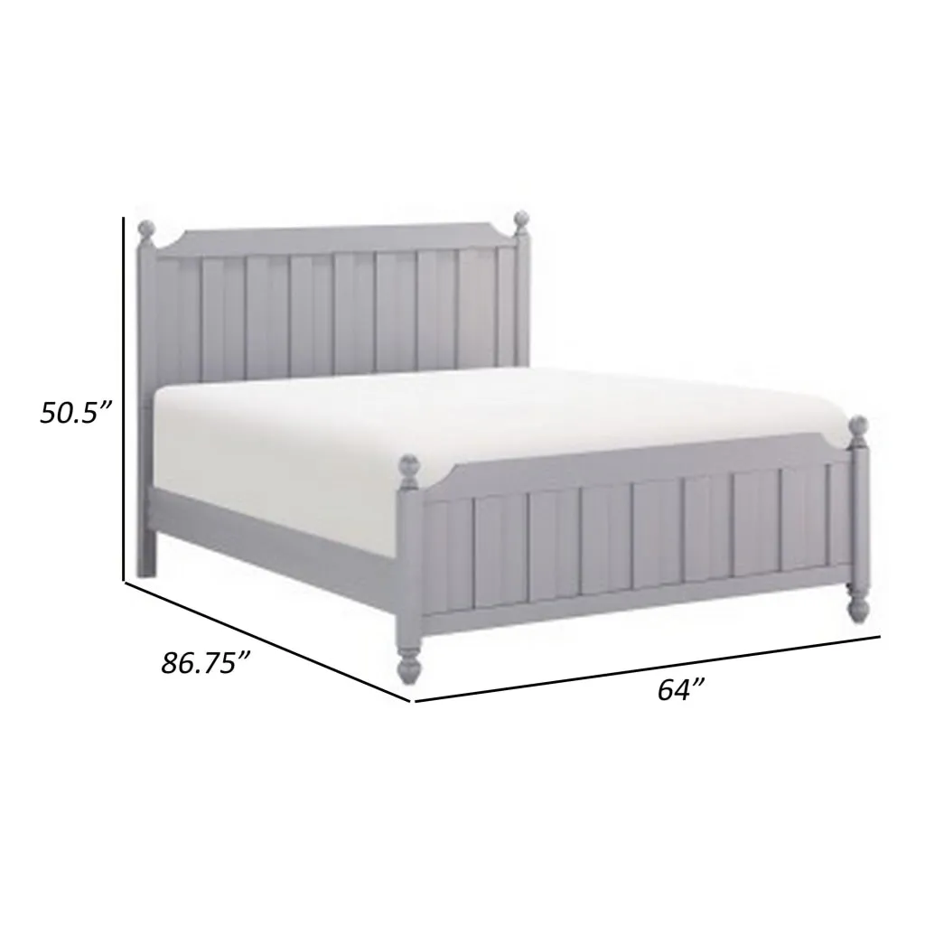 Elsa Queen Bed, Ball Finials on Bed Posts, Turned Feet, Gray Wood Frame By Casagear Home