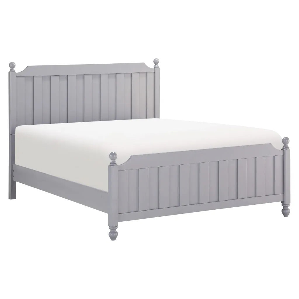 Elsa Queen Bed, Ball Finials on Bed Posts, Turned Feet, Gray Wood Frame By Casagear Home
