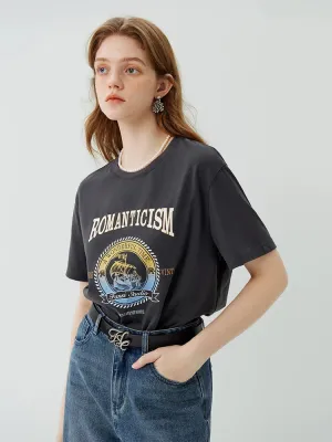 FashionSierra - Retro Style  Cotton Autumn Chic Letters Printing All-match Short sleeved  T-shirt