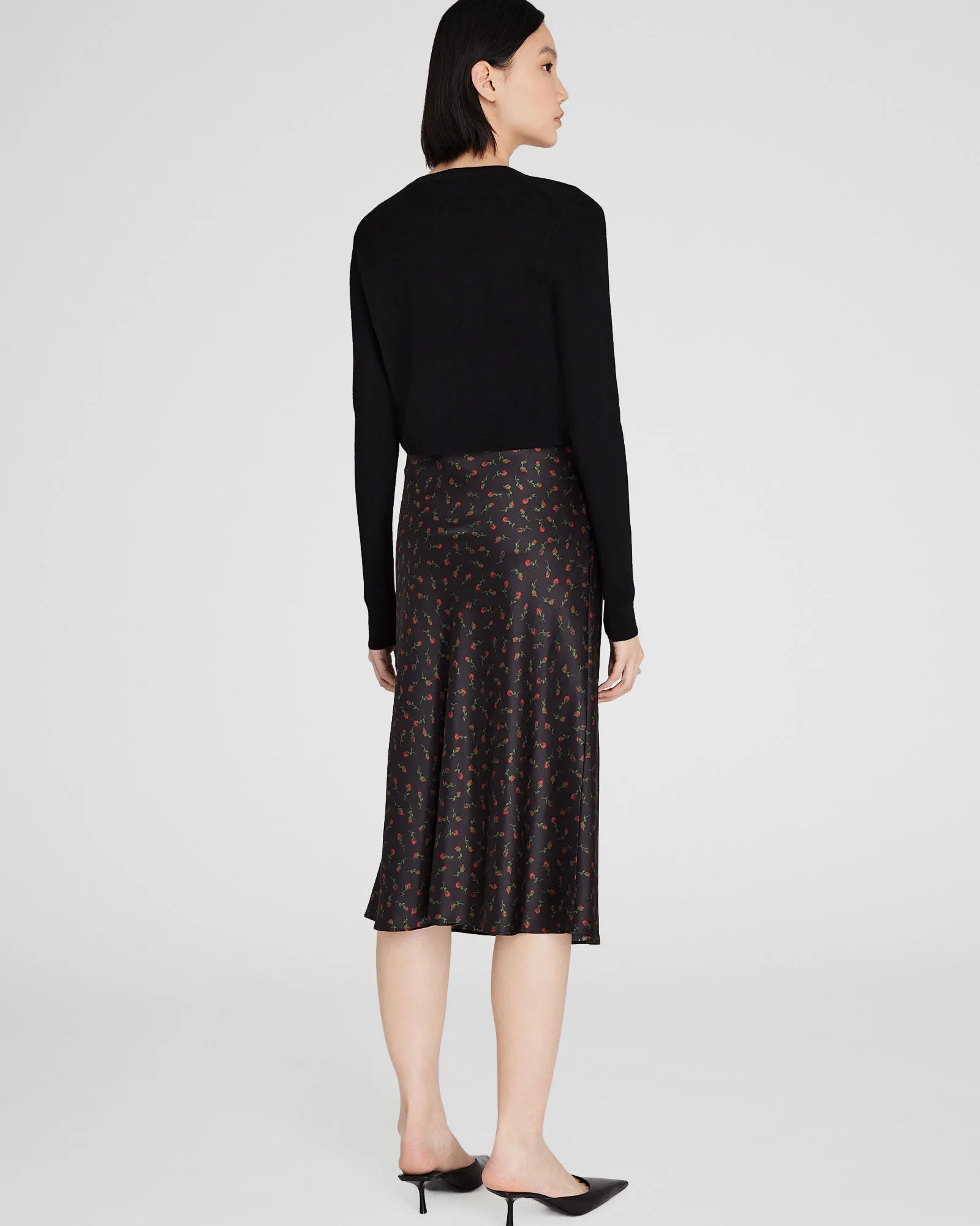 Floral Print Silk Charmeuse Midi Skirt