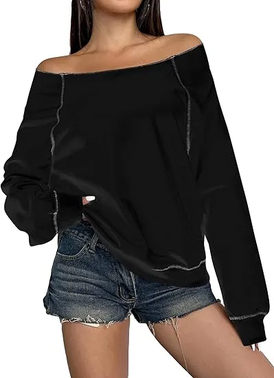 Grey-Red Fall Chic Off Shoulder Sweatshirt