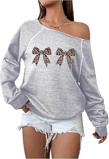 Grey-Red Fall Chic Off Shoulder Sweatshirt