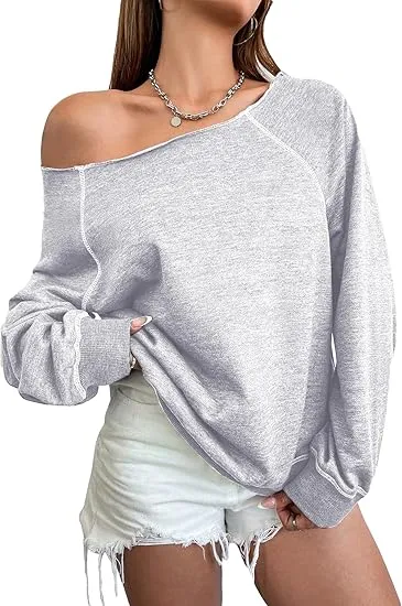 Grey-Red Fall Chic Off Shoulder Sweatshirt