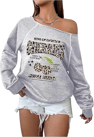 Grey-Red Fall Chic Off Shoulder Sweatshirt