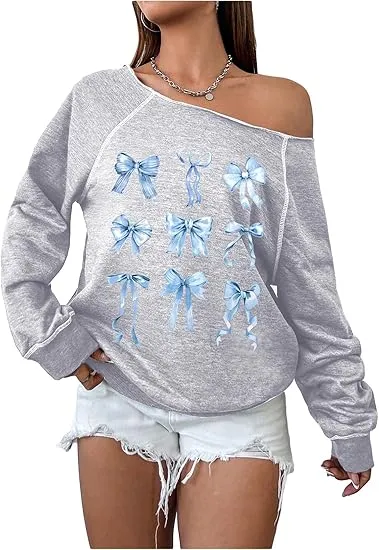 Grey-Red Fall Chic Off Shoulder Sweatshirt