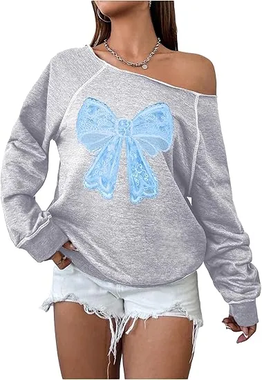 Grey-Red Fall Chic Off Shoulder Sweatshirt
