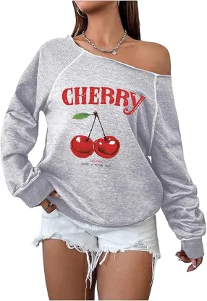 Grey-Red Fall Chic Off Shoulder Sweatshirt