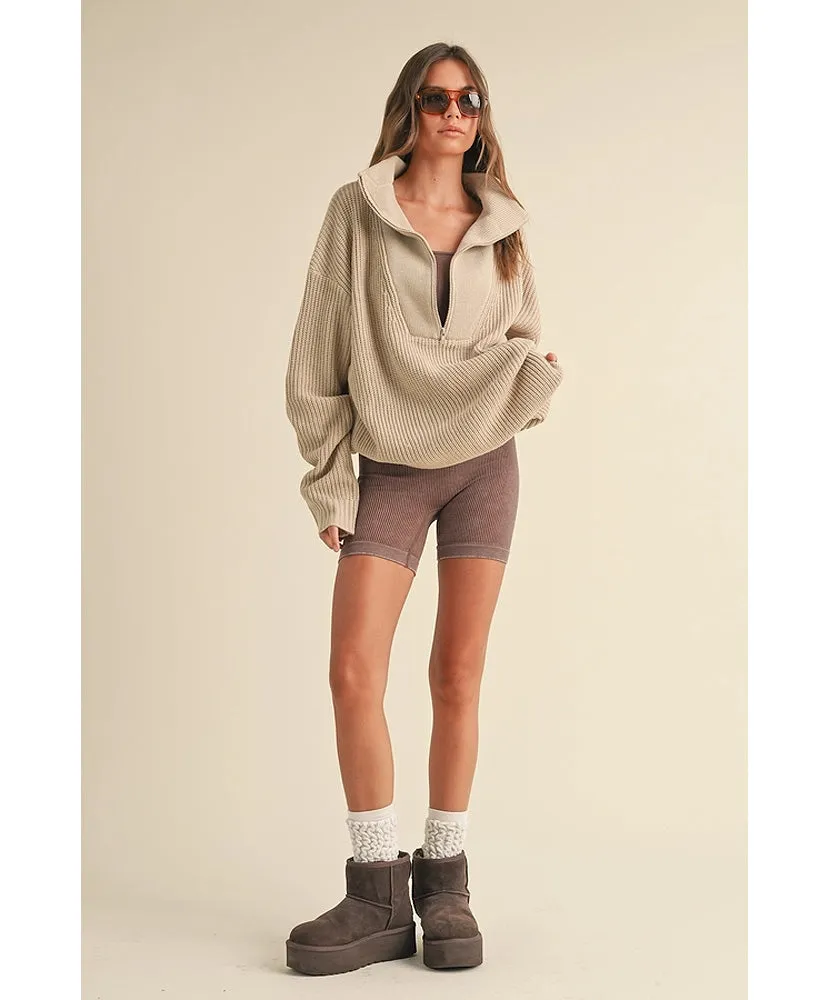 Hallie Oversized Half-Zip Knit Sweater