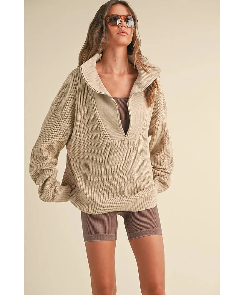Hallie Oversized Half-Zip Knit Sweater
