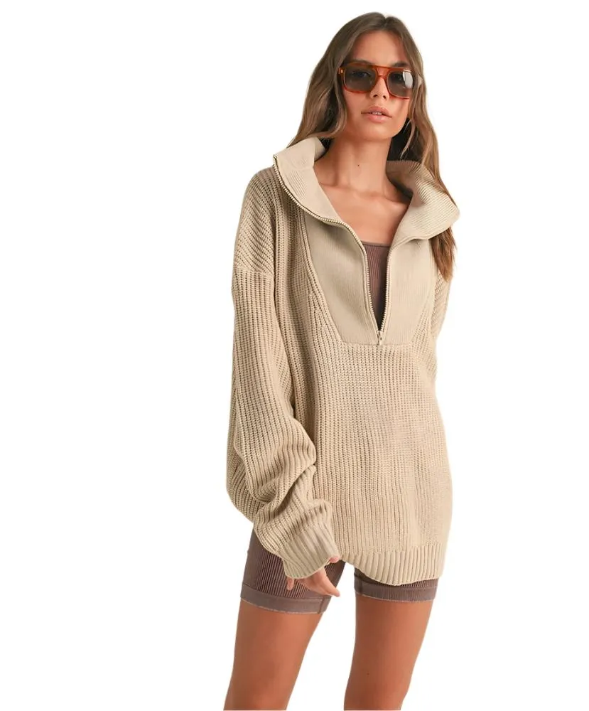 Hallie Oversized Half-Zip Knit Sweater