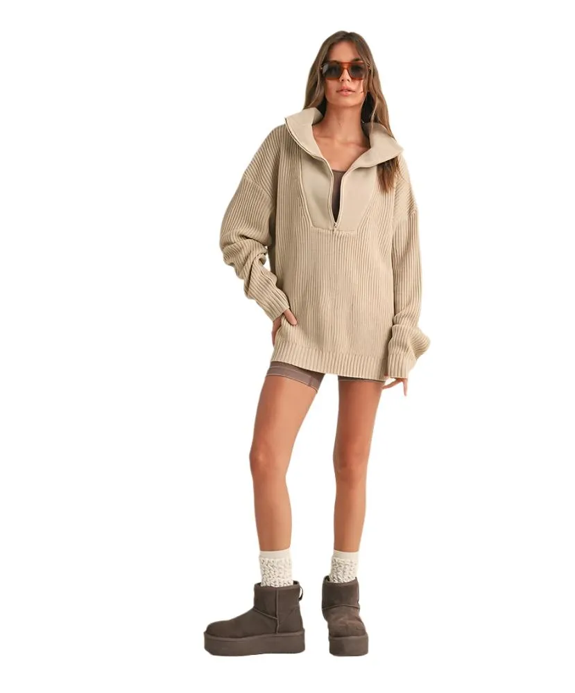 Hallie Oversized Half-Zip Knit Sweater