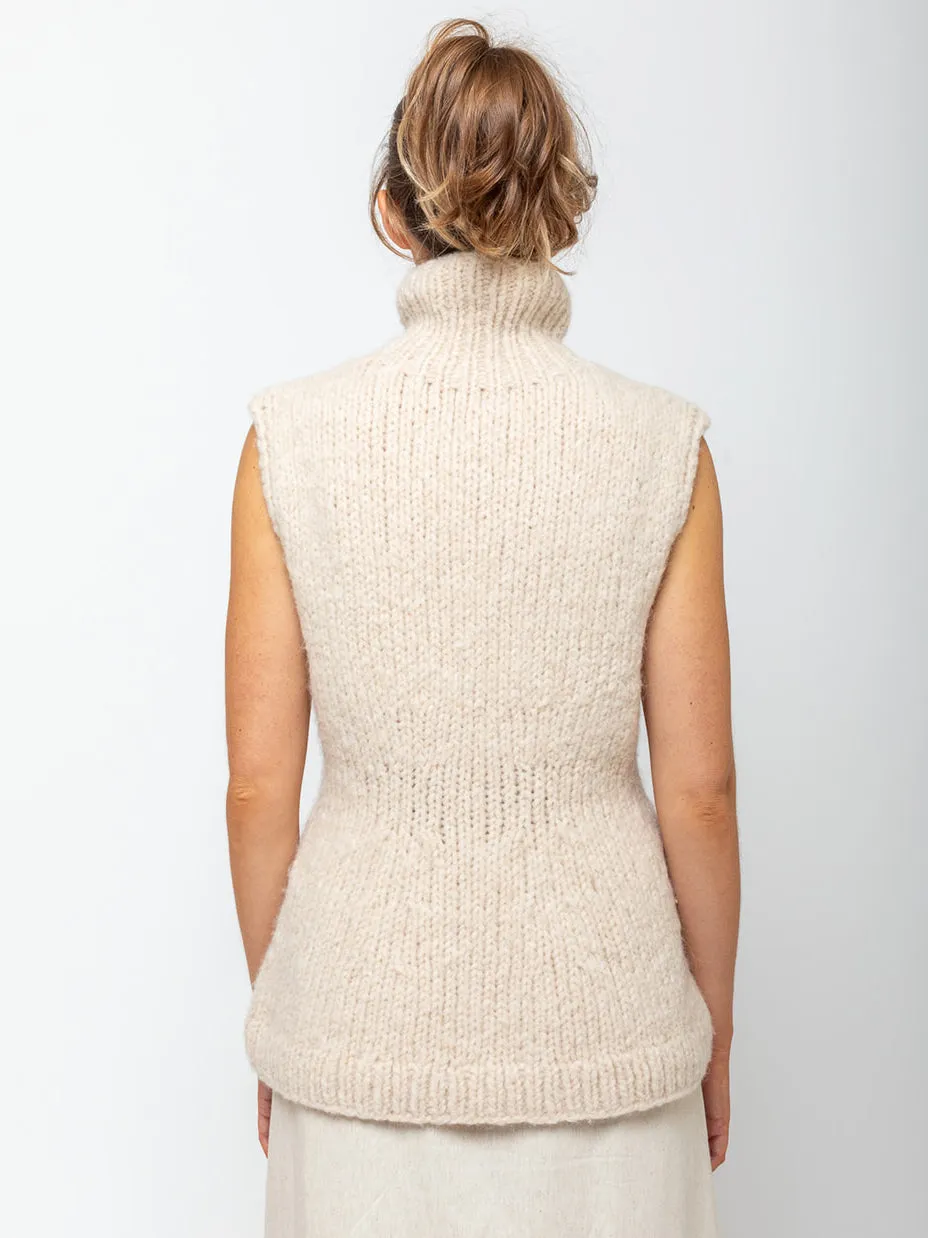 Hand Knit Peplum Shell - Alabaster