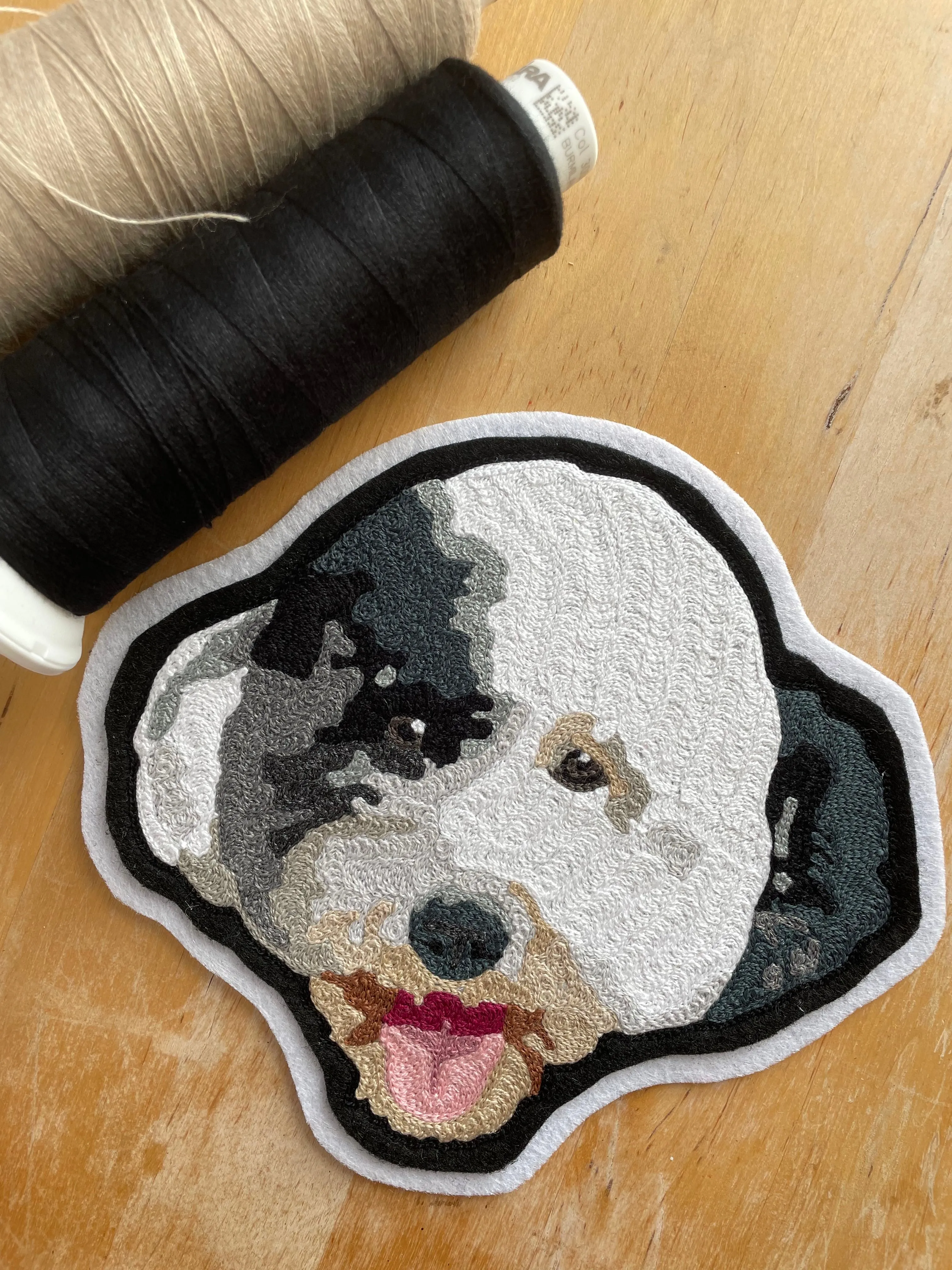 Handmade Handcranked Chainstitch Embroidered Custom Pet Portrait Patch