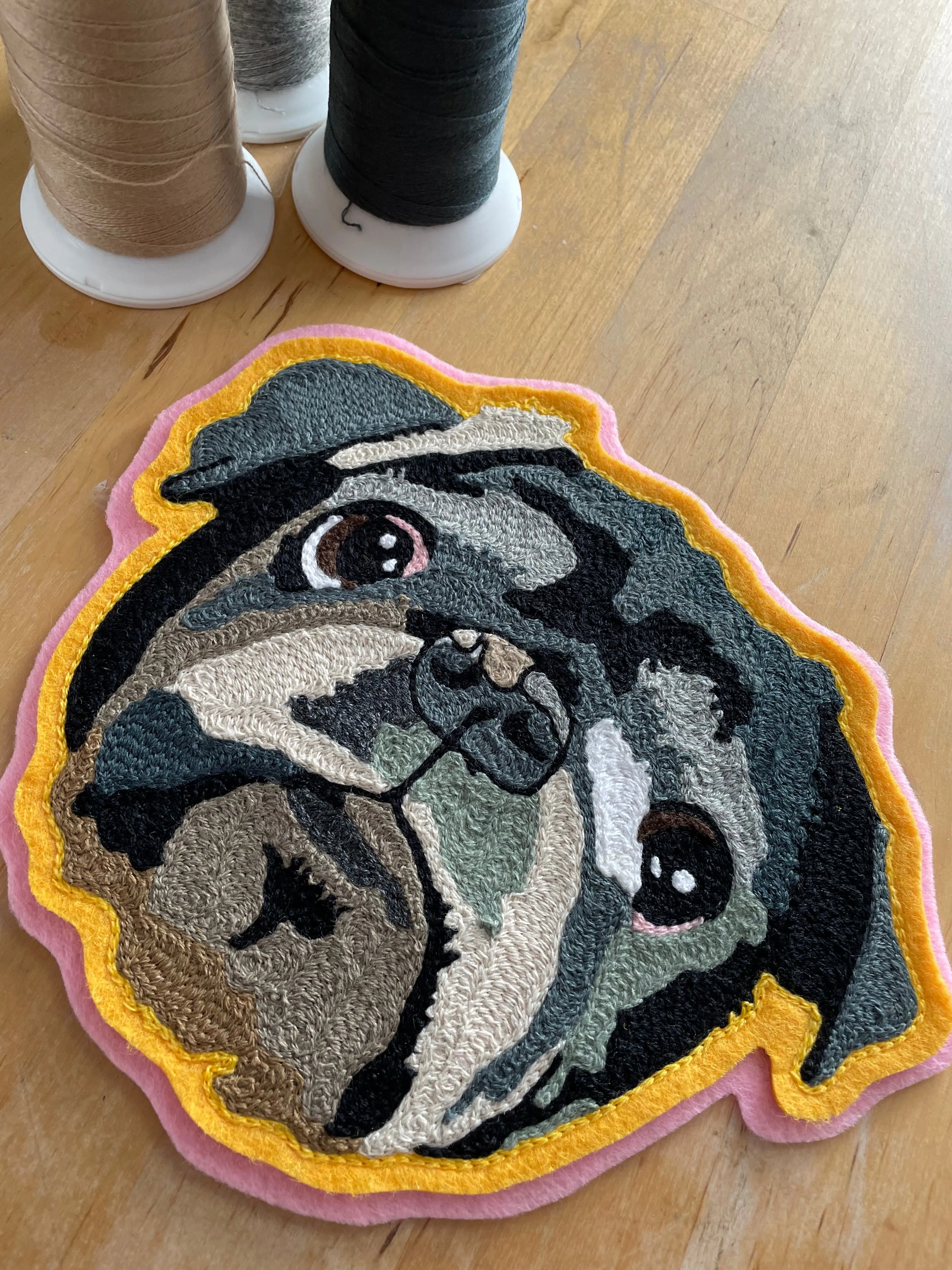 Handmade Handcranked Chainstitch Embroidered Custom Pet Portrait Patch
