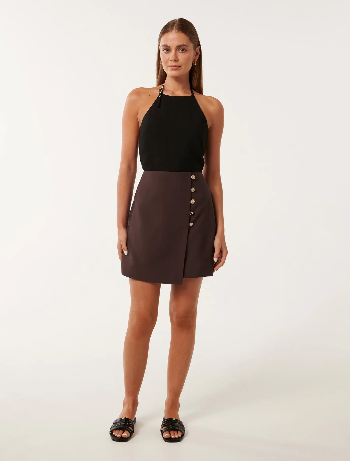 Jordyn Button Detail Wrap Skirt