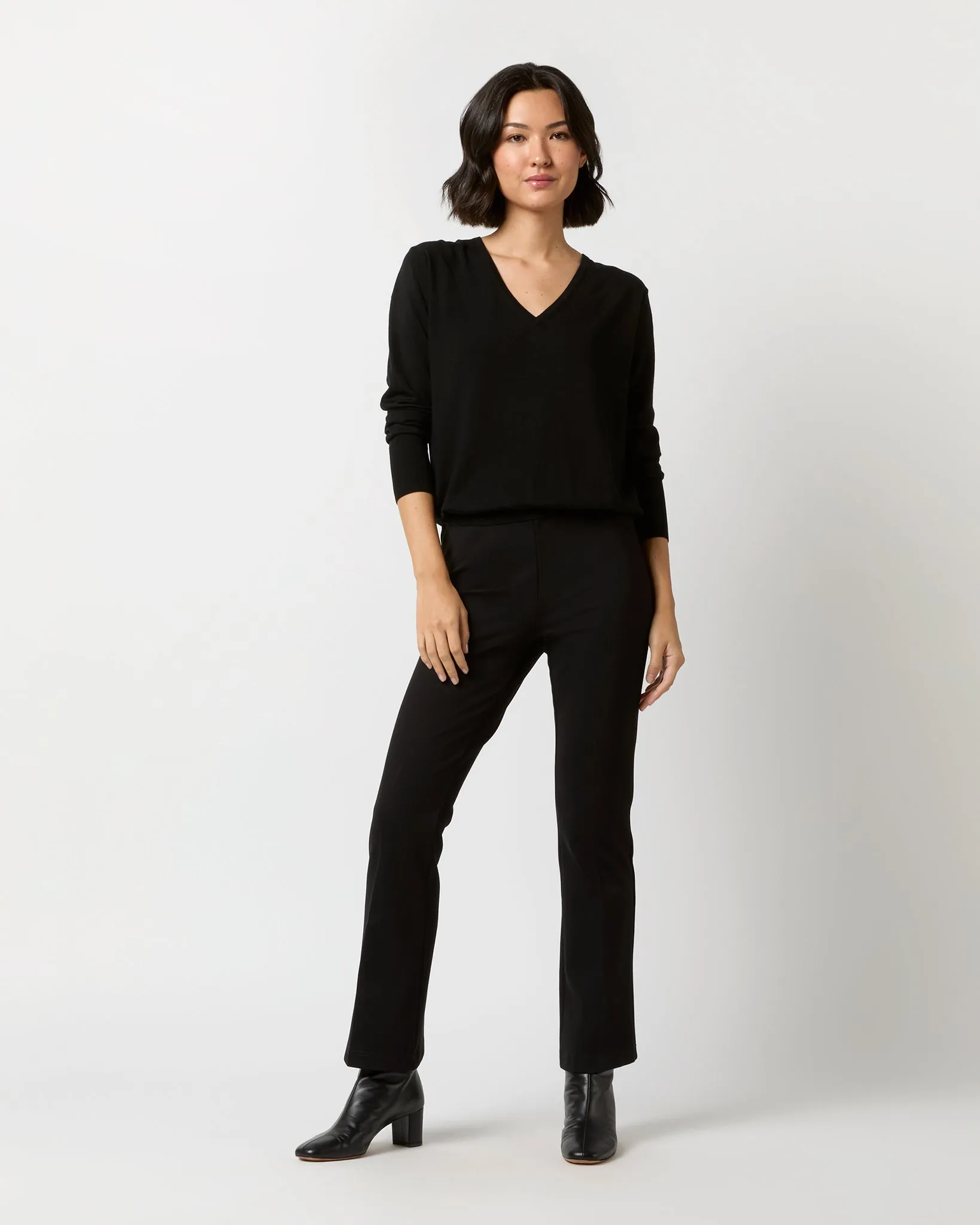 Kate V-Neck Sweater in Black Escorial Wool