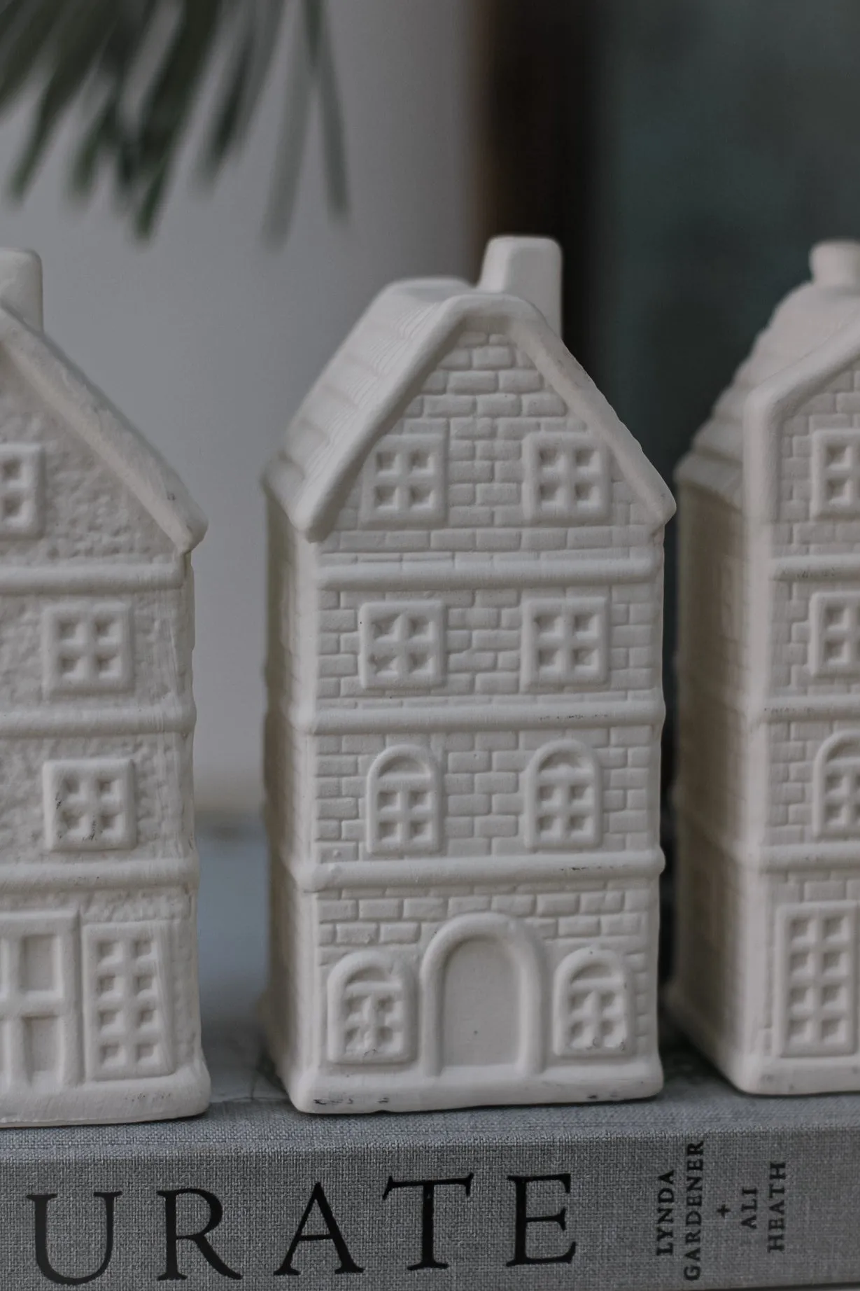 Large White Ceramic Winter Town Houses | Set of 4