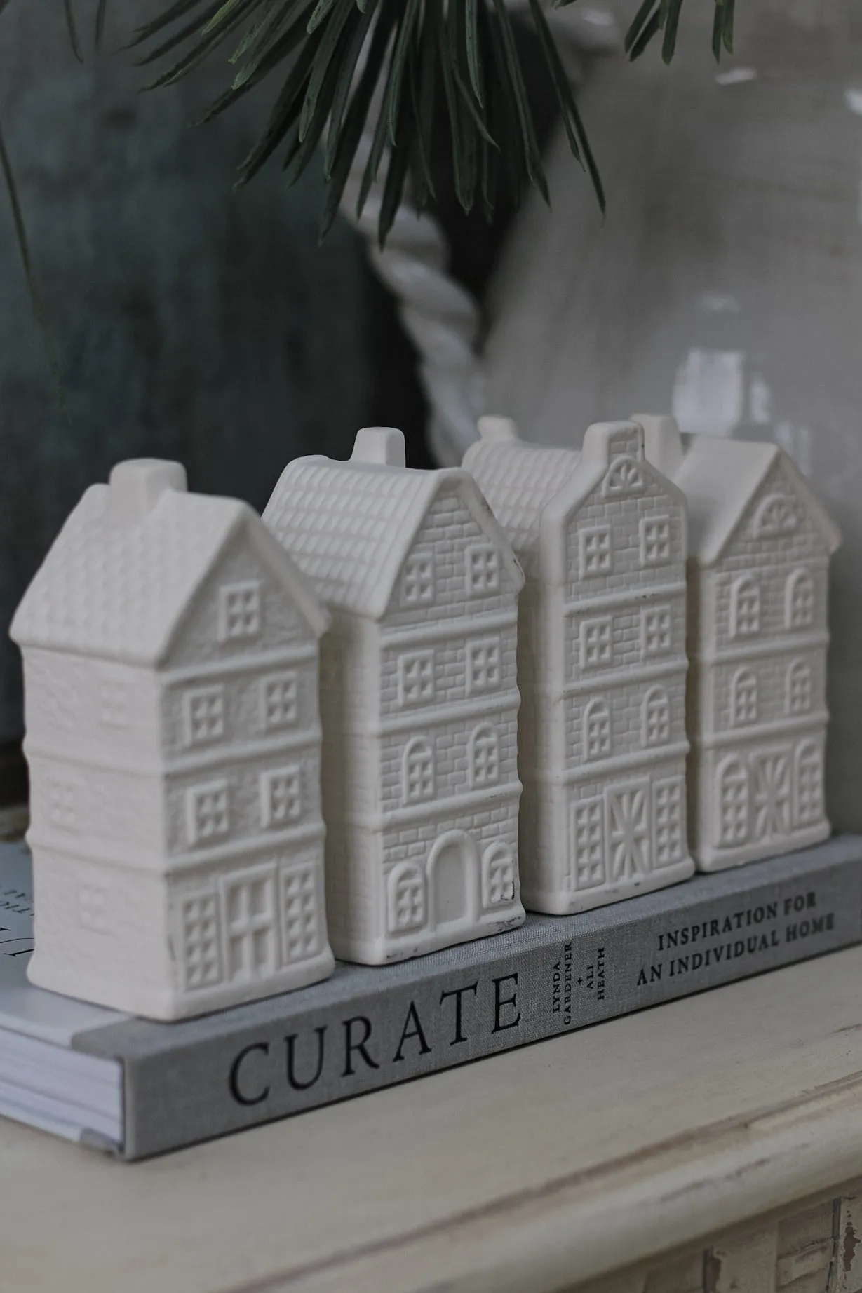 Large White Ceramic Winter Town Houses | Set of 4