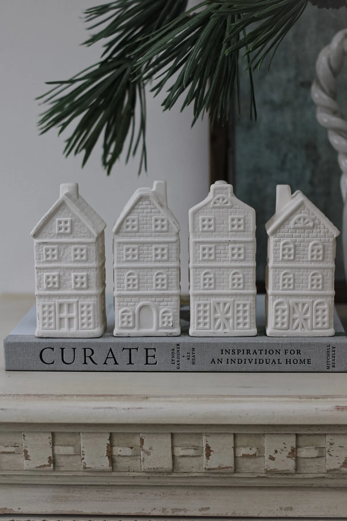 Large White Ceramic Winter Town Houses | Set of 4