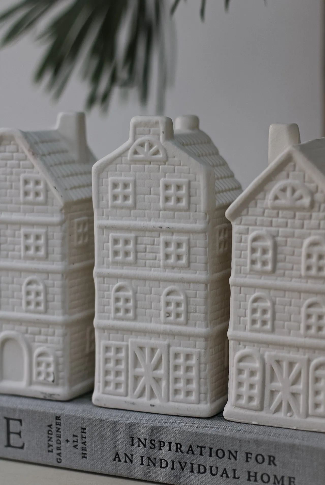 Large White Ceramic Winter Town Houses | Set of 4