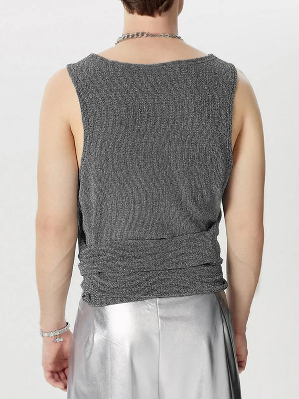 Mens Sparkling Tie-Design Cropped Ruched Tank SKUK64735