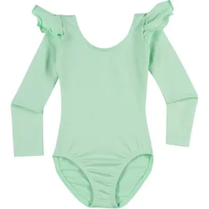 Mint Green Long Sleeve Ruffle Leotard for Toddler and Girls