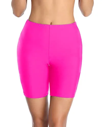 Modest Swim Capris For Women & Juniors Boy Shorts-Neon Pink