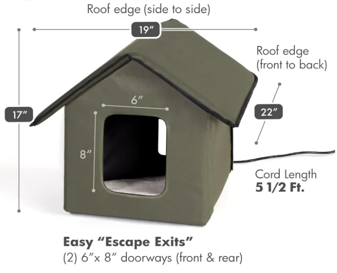 Outdoor Heated Kitty House or Winter for Community, Stray, Feral Cats, Insulated Cold Weather House with Heated Cat Bed for Sub-Zero Temperatures