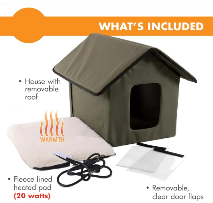 Outdoor Heated Kitty House or Winter for Community, Stray, Feral Cats, Insulated Cold Weather House with Heated Cat Bed for Sub-Zero Temperatures