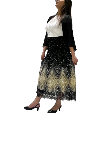 Printed Skirt with LACY  TRIM  Bottom (Print 211