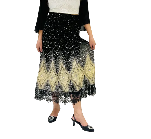Printed Skirt with LACY  TRIM  Bottom (Print 211