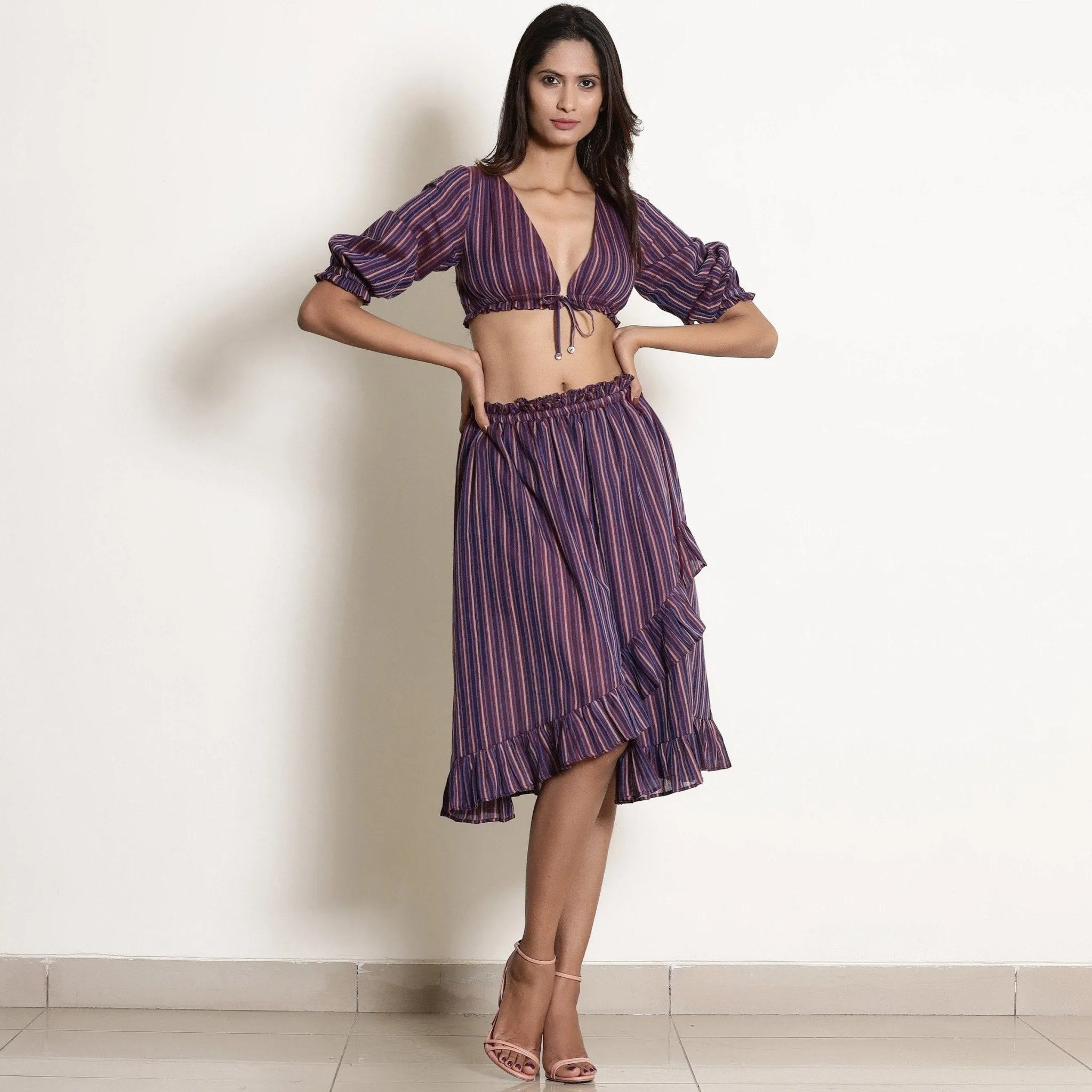 Reversible Berry Wine Plunge Neck Cotton Blouson Crop Top