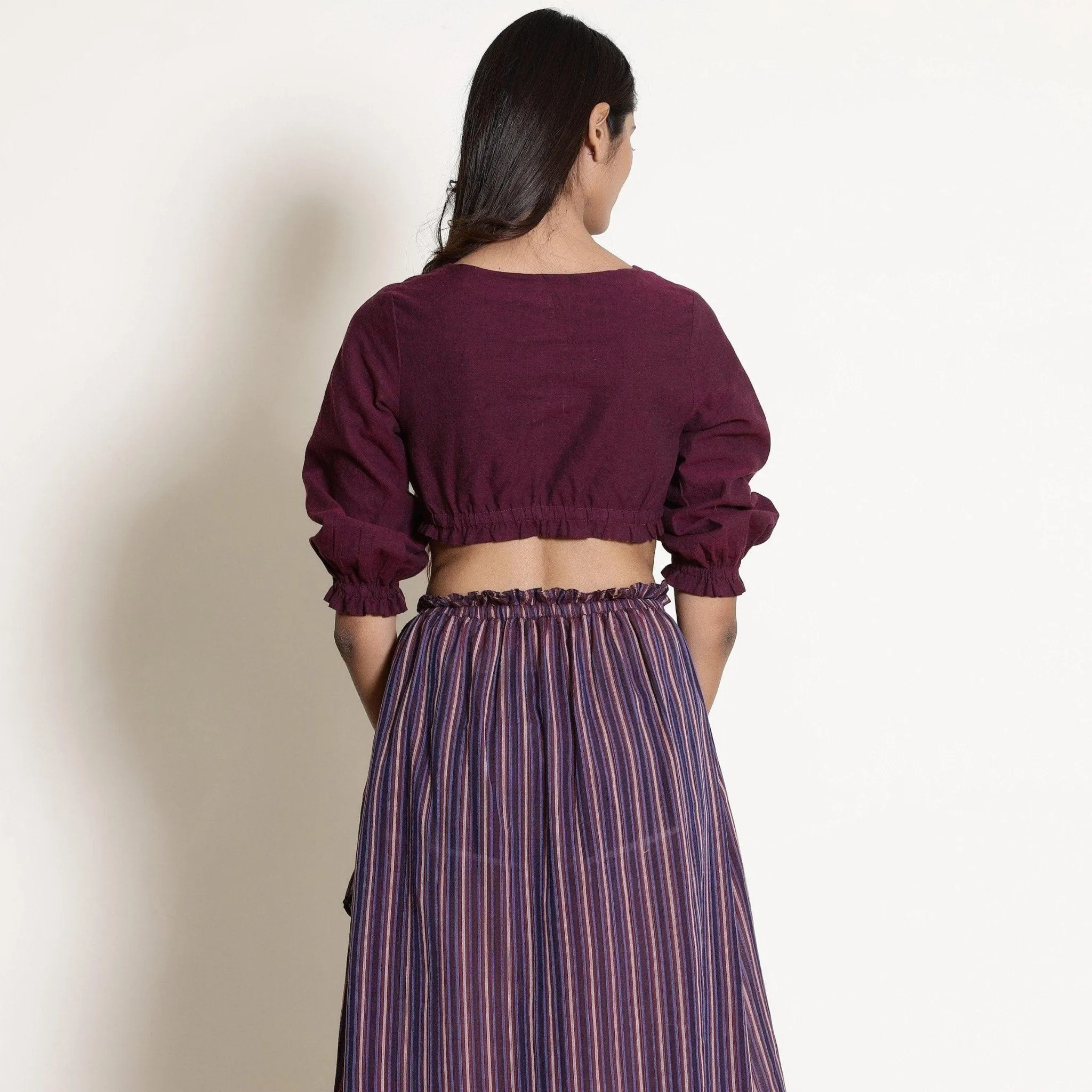 Reversible Berry Wine Plunge Neck Cotton Blouson Crop Top